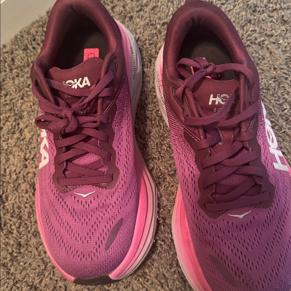 Hoka Berry and Magenta Athletic Shoes